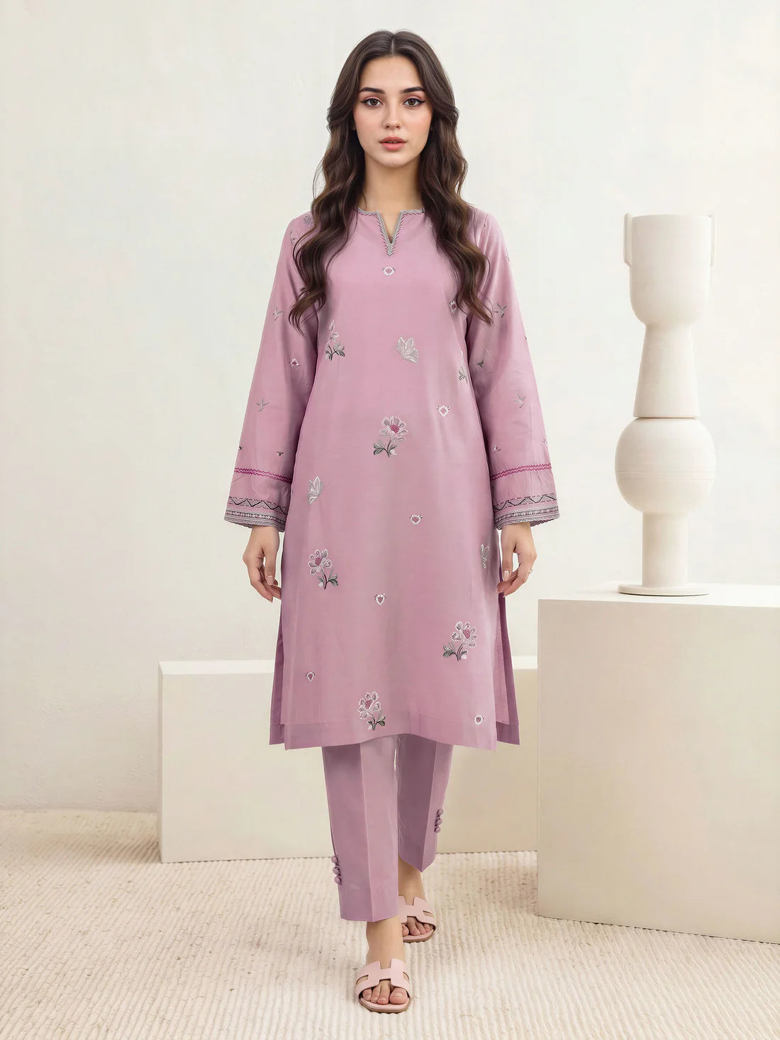 2 Piece Lawn Slub Suit- Embroidered (Pret)