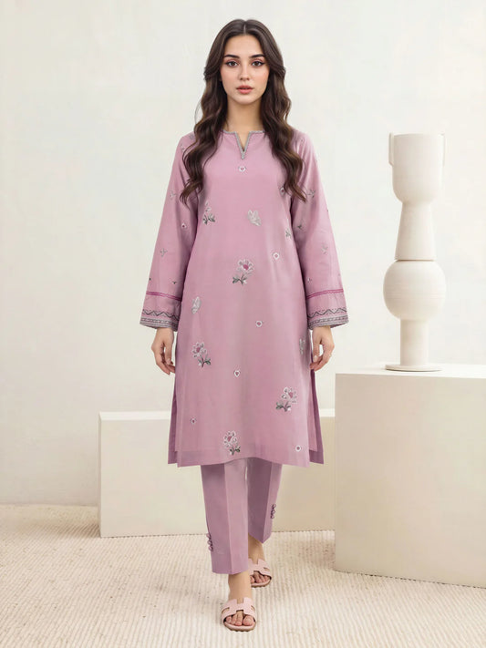 2 Piece Lawn Slub Suit- Embroidered (Pret)
